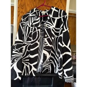 Allison Daley Womens Black White Abstract Swirl Print Button Front Jacket S 12